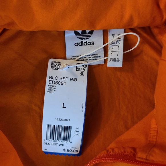 Adidas orange windbreaker sz L ED6084 NWT - Picture 3 of 5